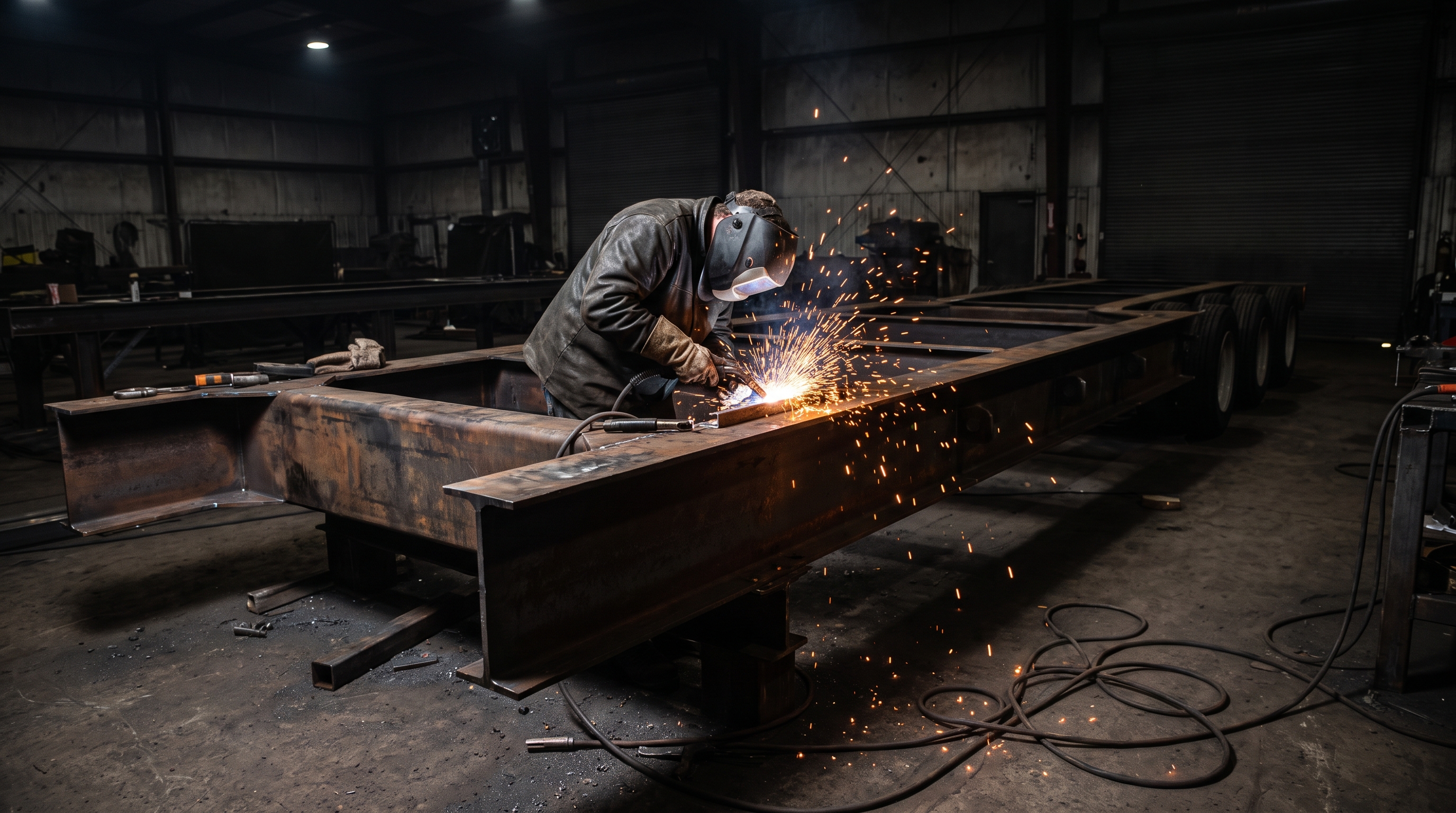 Welder repairing a trailer frame and equipment structural weld in Maricopa County, Arizona