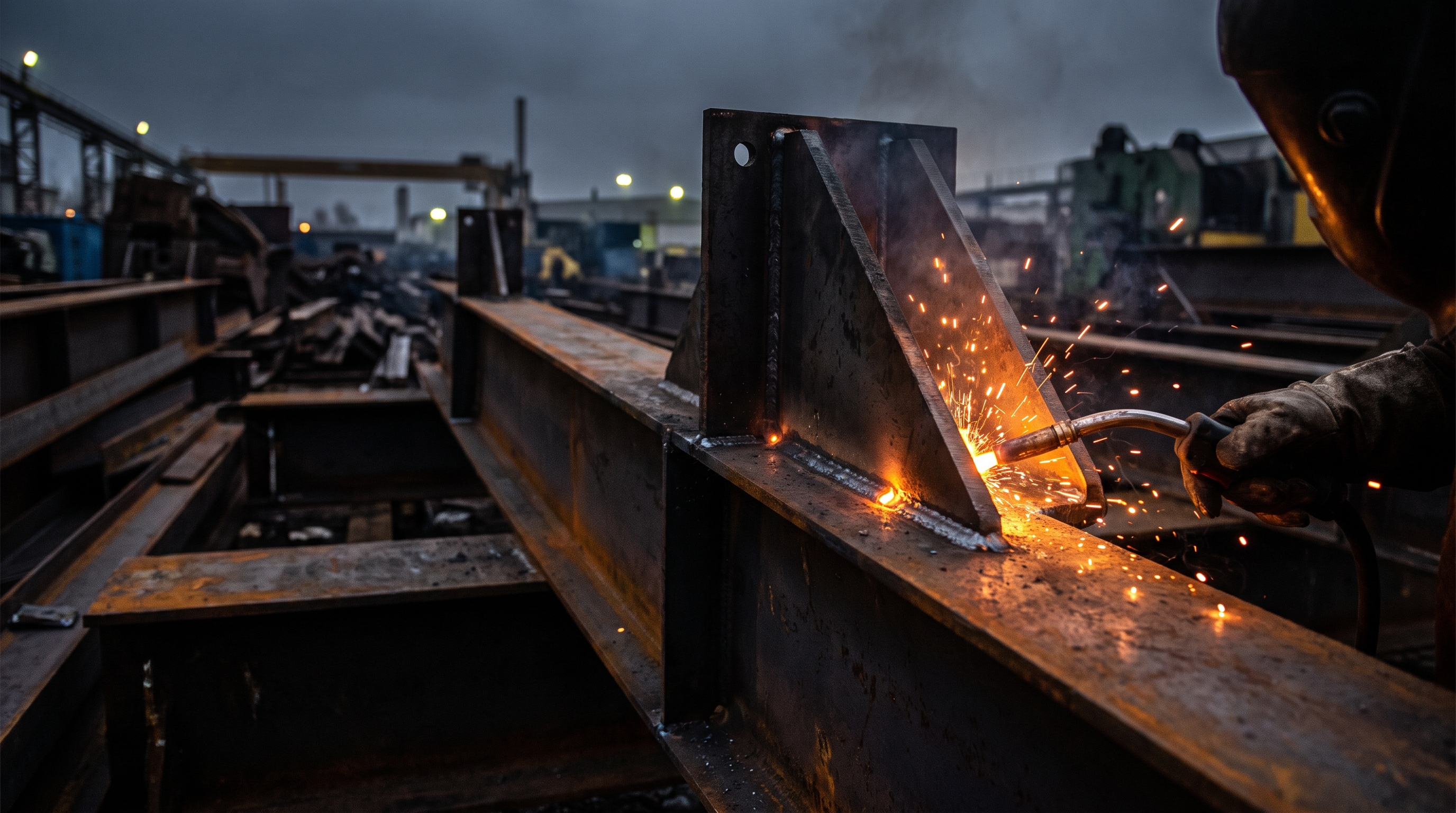 Structural steel I-beams welded on a commercial job site in Maricopa County, Arizona